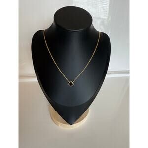 Genuine Onyx Clover Necklace – New – 14K Gold-Plated over 925 – 16–18″ – 2.59 g